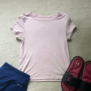 Girls Pale Pink Ribbed Fitted Tee